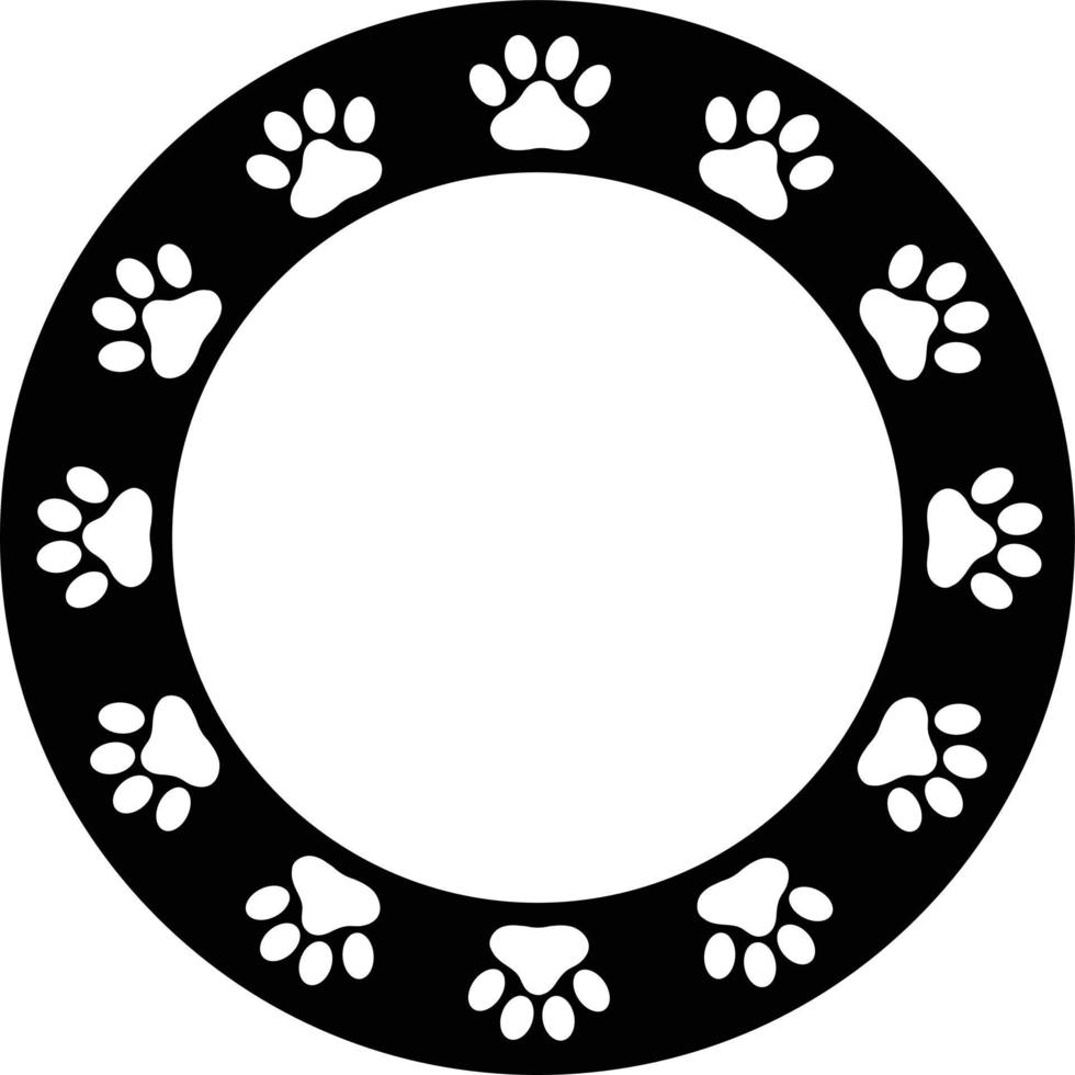 Paw Frame On White Background Flat Style Dog Paw Print Border Black 
