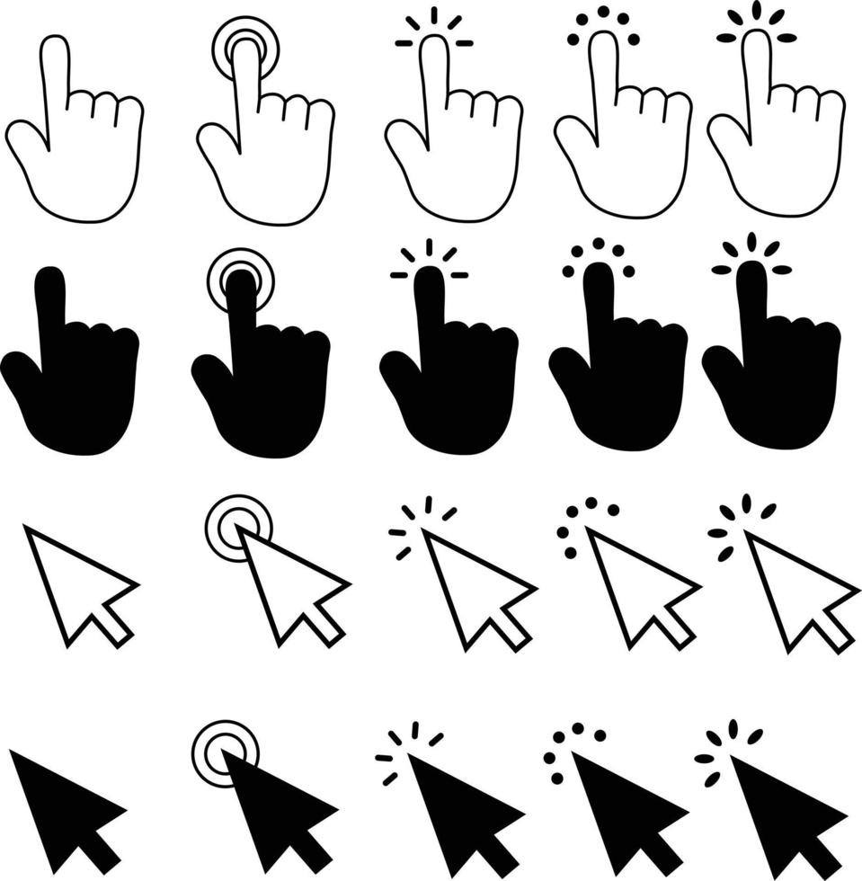 icono de mano sobre fondo blanco. haga clic en el signo del contorno de la mano. estilo plano vector