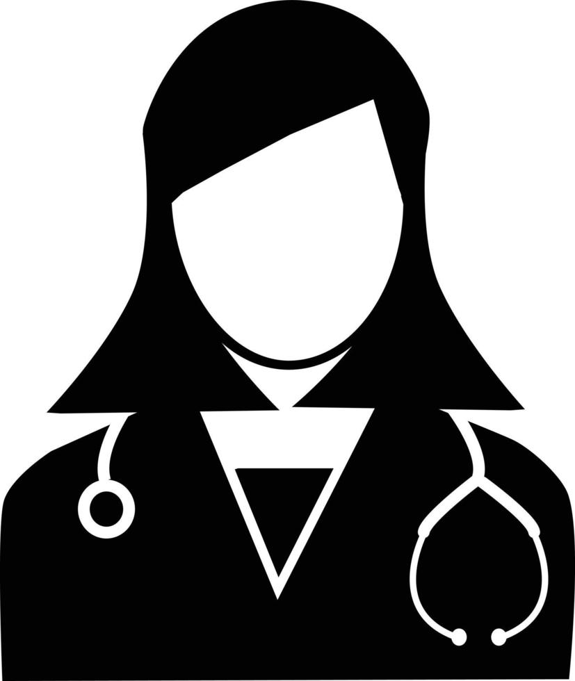 icono de médico. icono médico para el diseño de su sitio web, logotipo, aplicación, ui. médica de atención médica femenina con símbolo de estetoscopio. signo de doctora mujer. vector