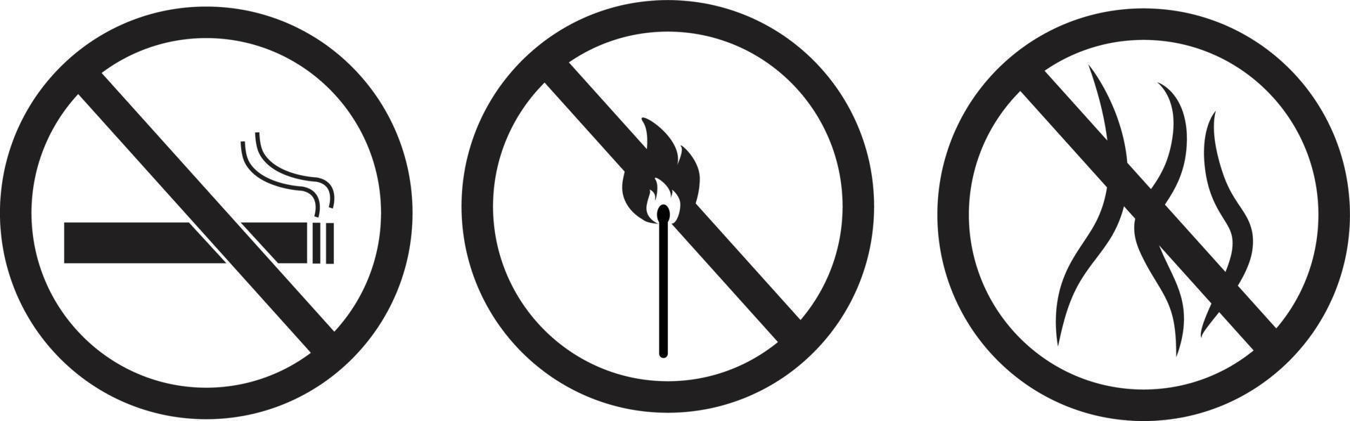 Señal prohibido fumar y encender fuego y pictograma
