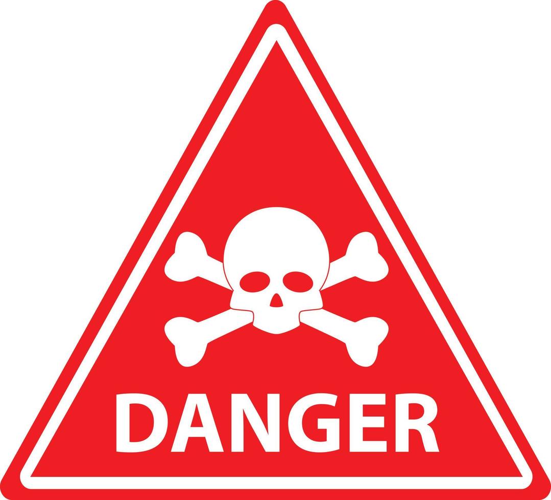 advertencia de tibias cruzadas del cráneo de peligro rojo sobre fondo blanco. logotipo del mensaje de advertencia de peligro. estilo plano zona restringida, signo. símbolo de productos químicos peligrosos. vector