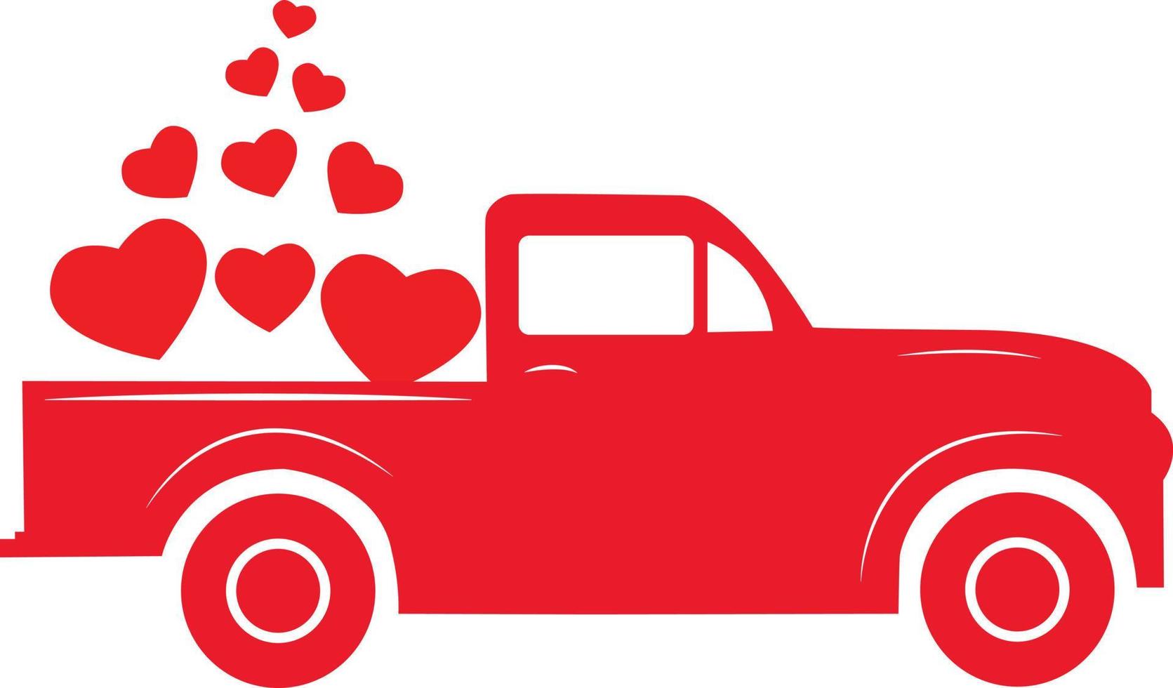 Happy Valentine's Day Red Vintage Truck with Hearts. Happy Valentines sign. Valentines Vintage Truck symbol. vector