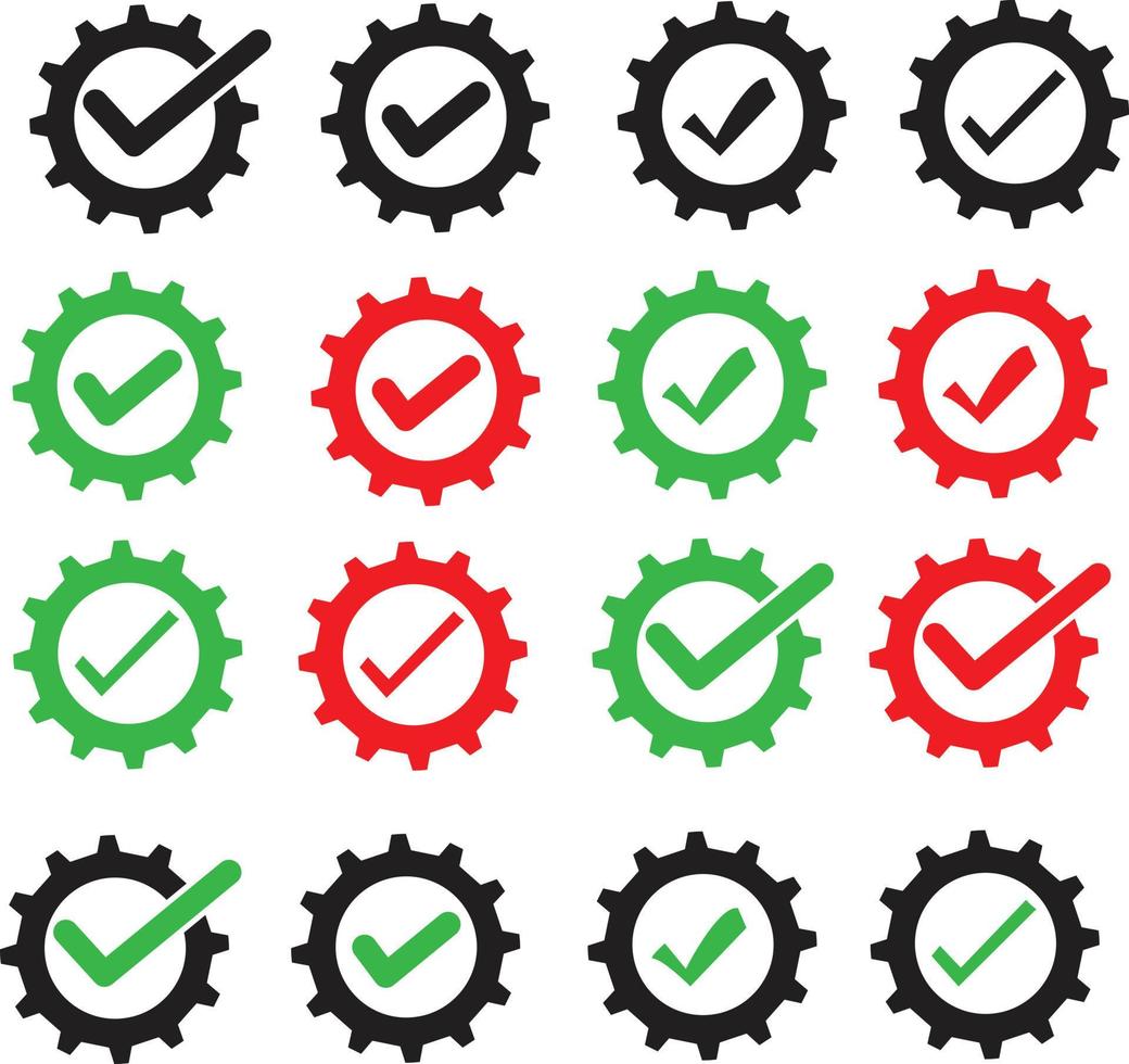 cog check icon on white background. check mark in gear sign. flat style. gear with check mark symbol. cogwheel logo. approved service sign. vector