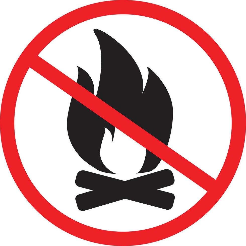 no hay icono prohibido de hoguera en fondo blanco. sin señal de fuego. detener el símbolo de la llama. estilo plano vector