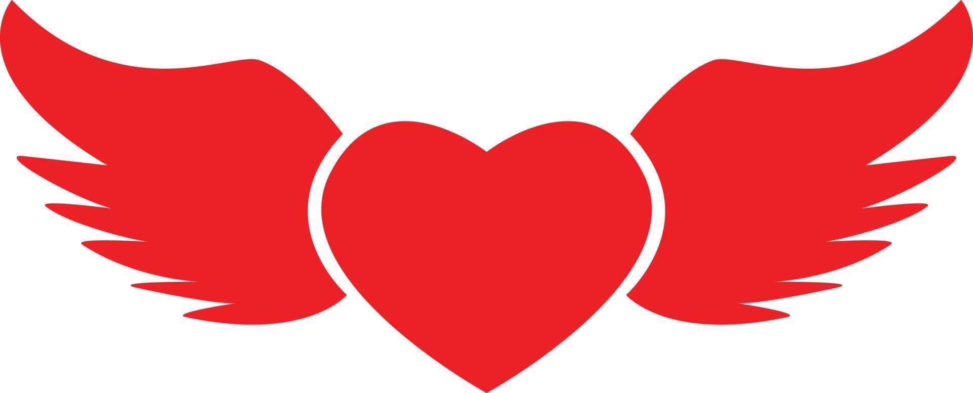 corazón con icono de alas sobre fondo blanco. estilo plano San Valentín y símbolo de amor. signo de San Valentín. vector