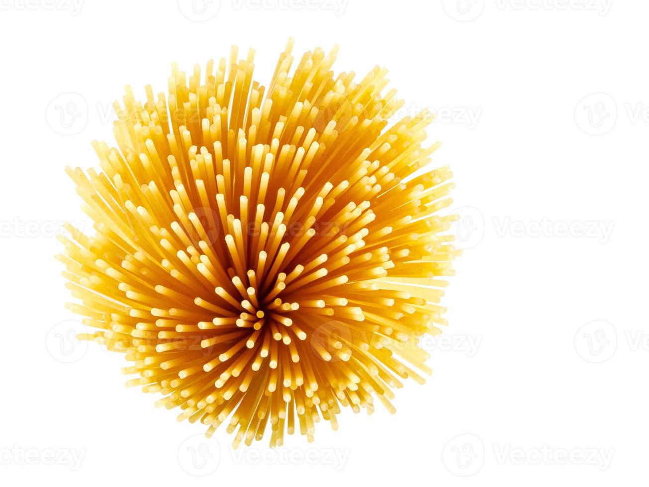 The bundle of spaghetti is isolated on a white background. a top view. photo