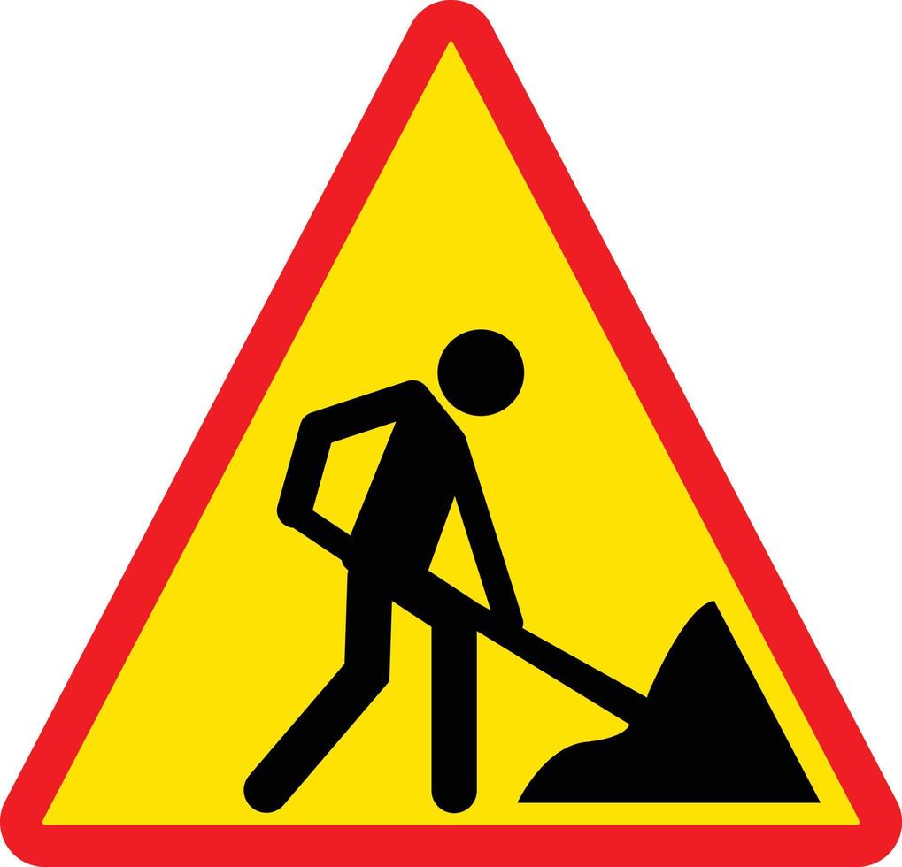 señal de obras viales. la persona está cavando icono. un hombre cavando el símbolo del suelo. bajo signo de construcción. vector