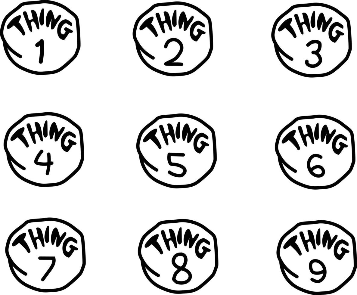 1-9 firman cosas gráficas imprimibles. círculos con los números uno, dos, tres, cuatro, cinco, seis, siete, ocho y nueve. signo familiar de cosas. vector