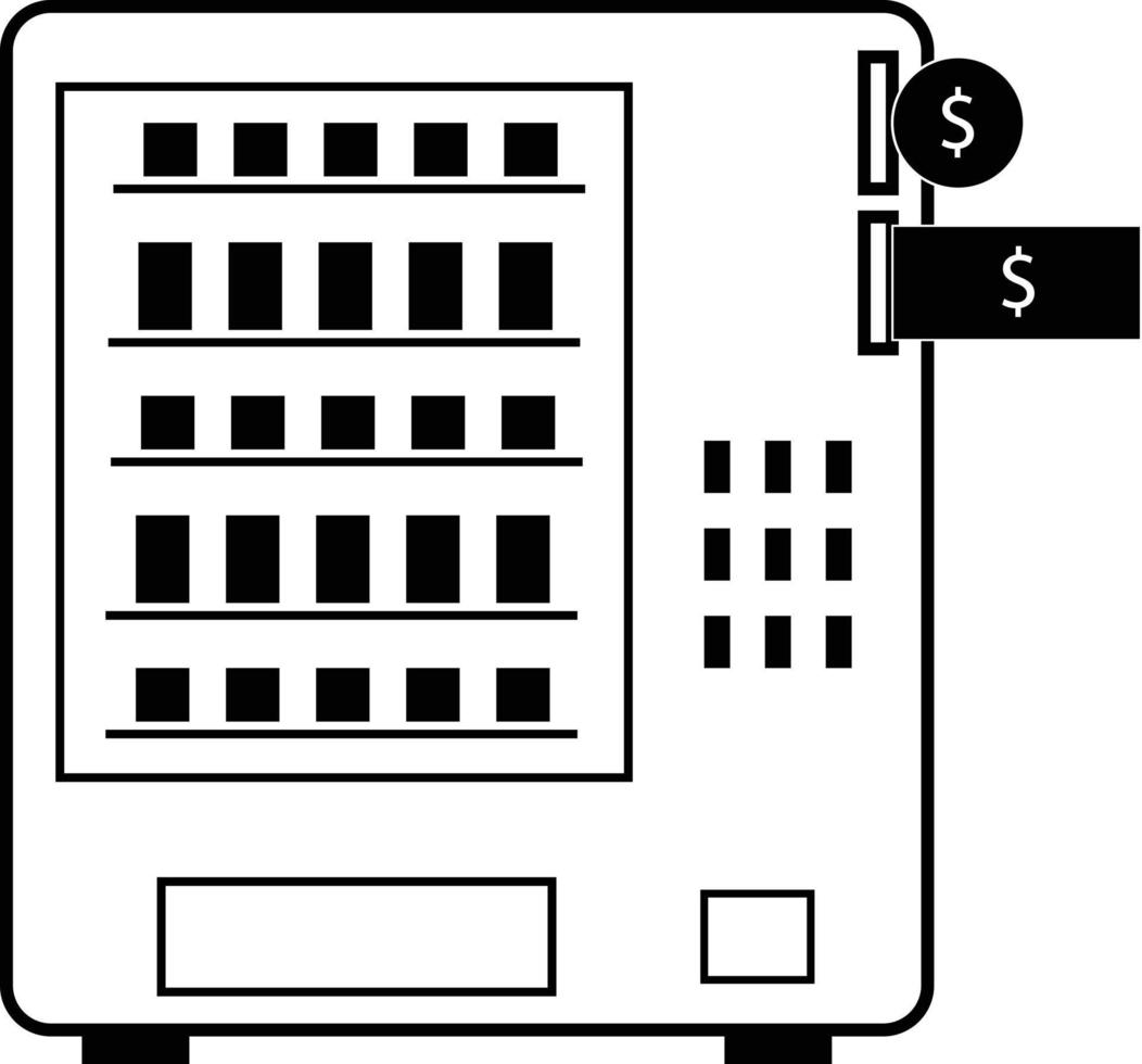 icono de máquina expendedora sobre fondo blanco. señal de máquina expendedora automática. concepto de negocio de venta. símbolo de la máquina de venta de alimentos. estilo plano vector