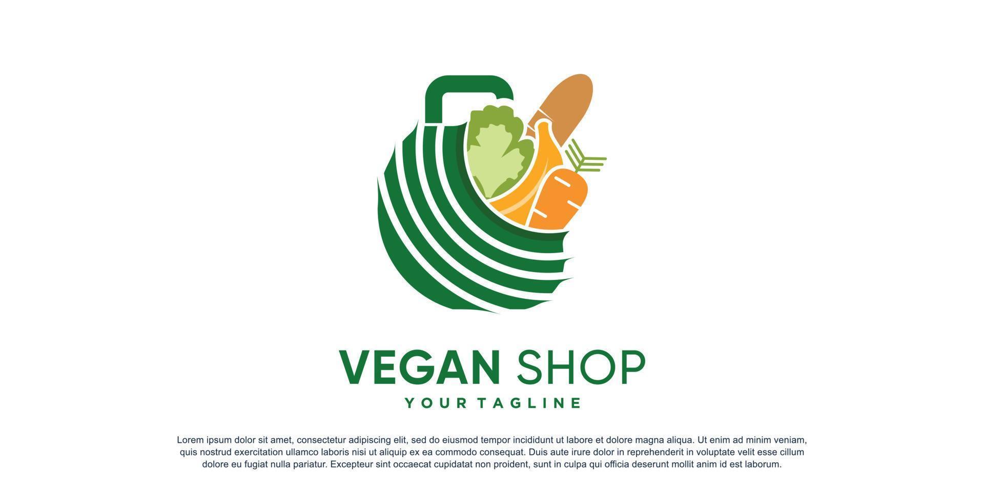 Vegan shop logo with creative element concept Premium Vector
