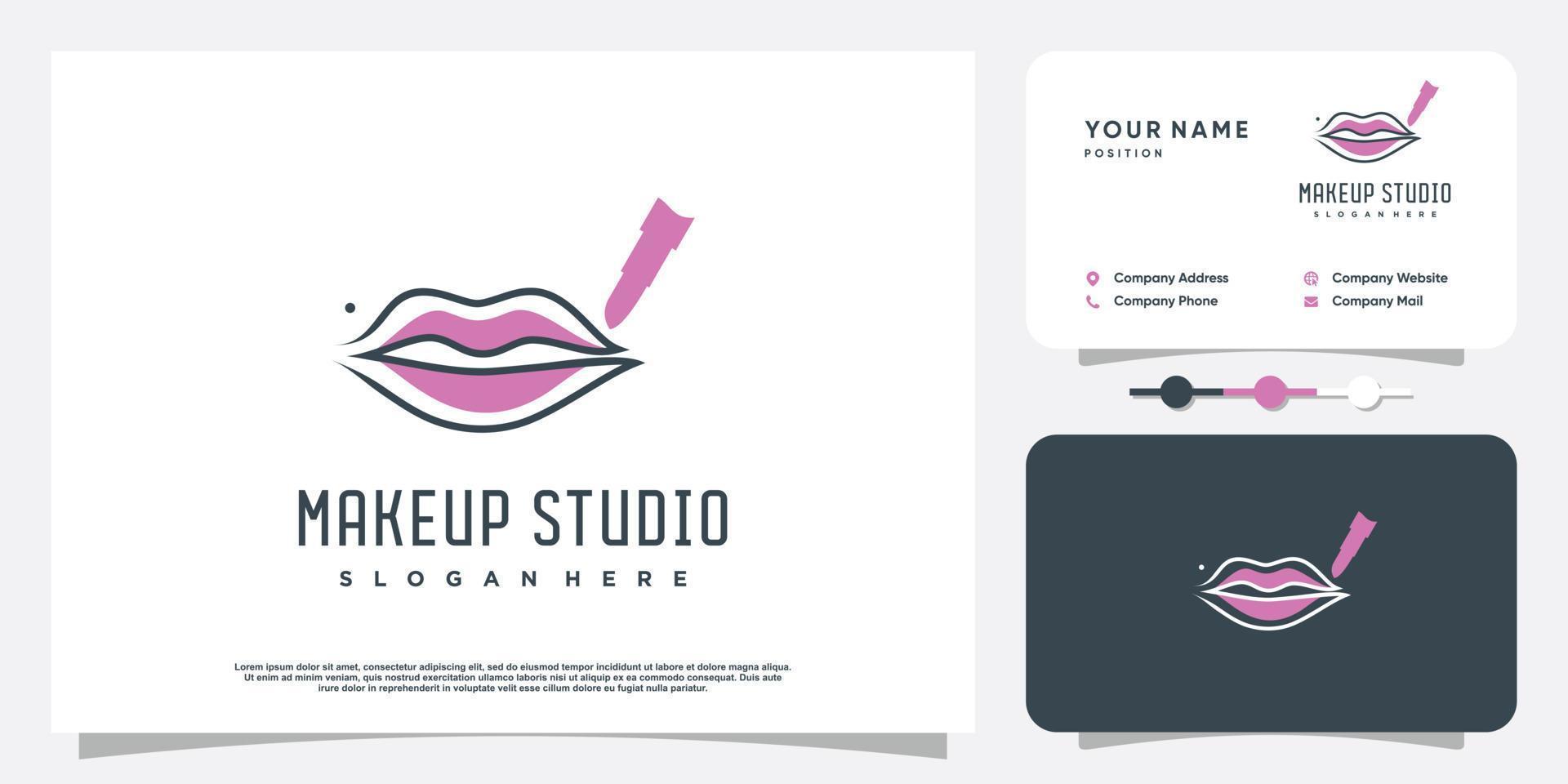 Makeup beauty logo design with lips concept Premium Vector