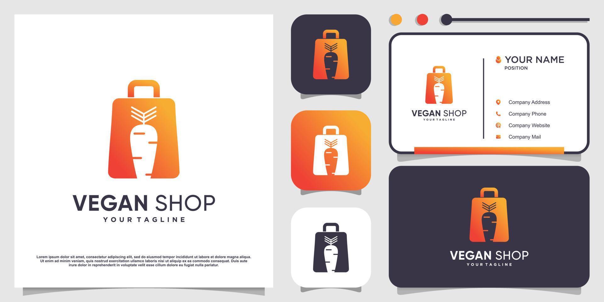 Vegan shop logo with creative element concept Premium Vector