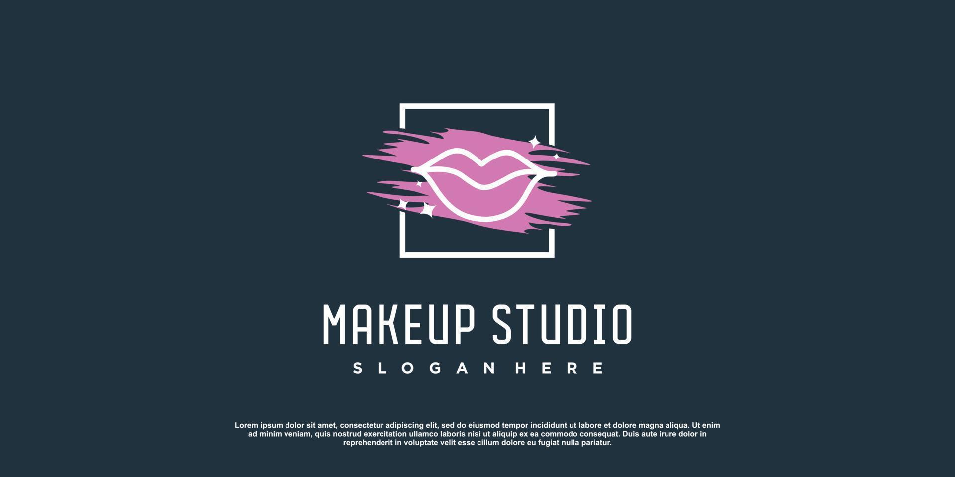 diseño de logotipo de belleza de maquillaje con vector premium de concepto de labios