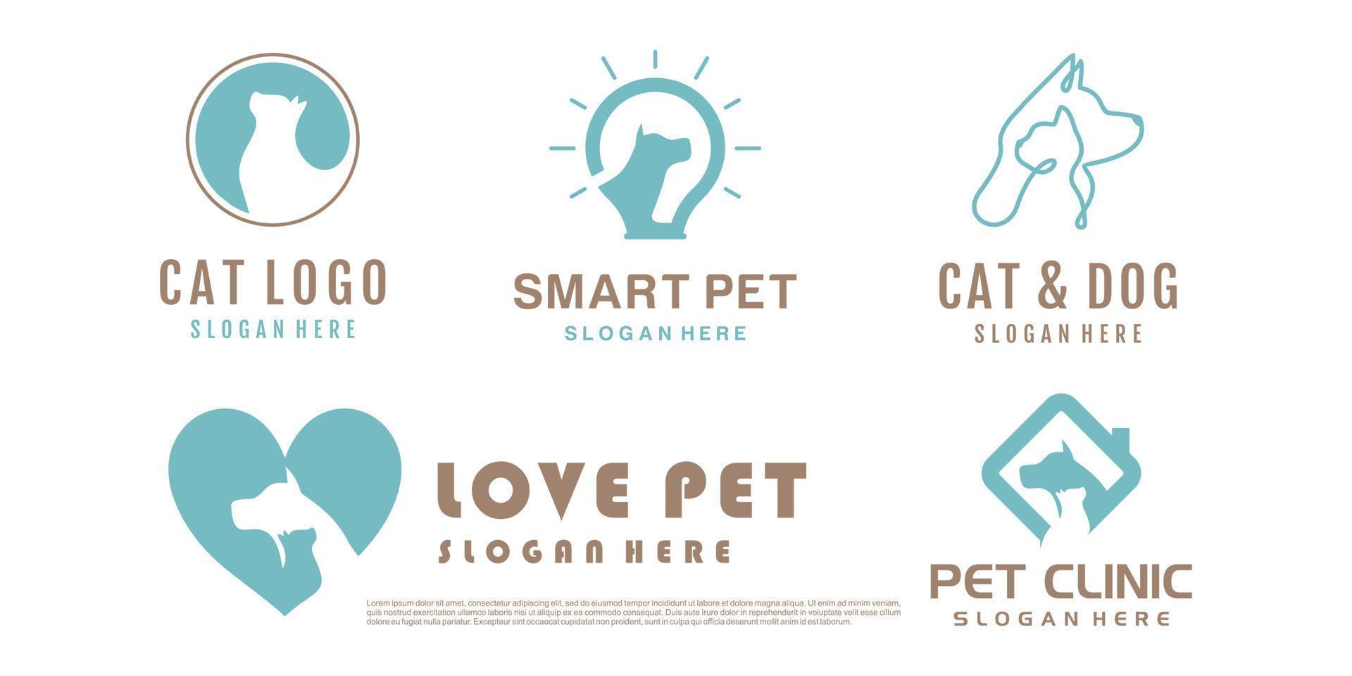 Pet logo design with creative unique element logo collection Premium Vector