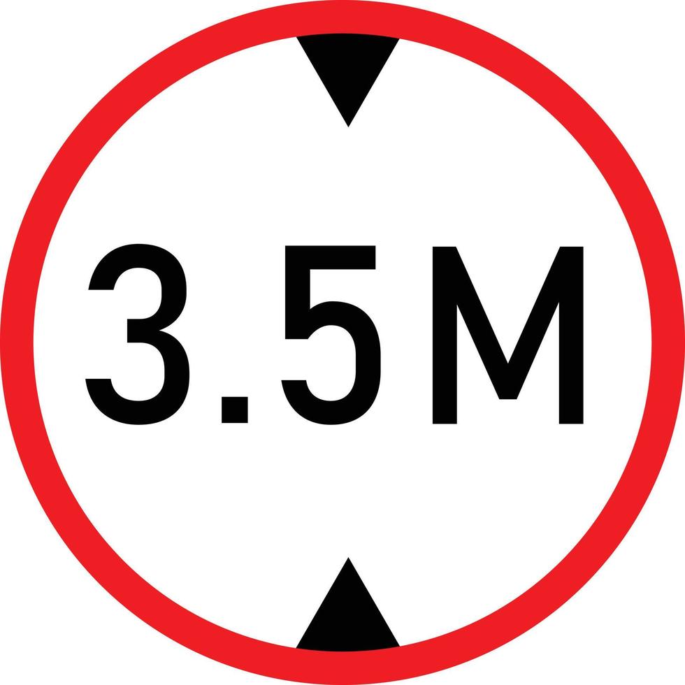 height limit traffic sign on white background. red circle sign found near that pass under bridges. 3.5 meter height restriction road sign. flat style. vector