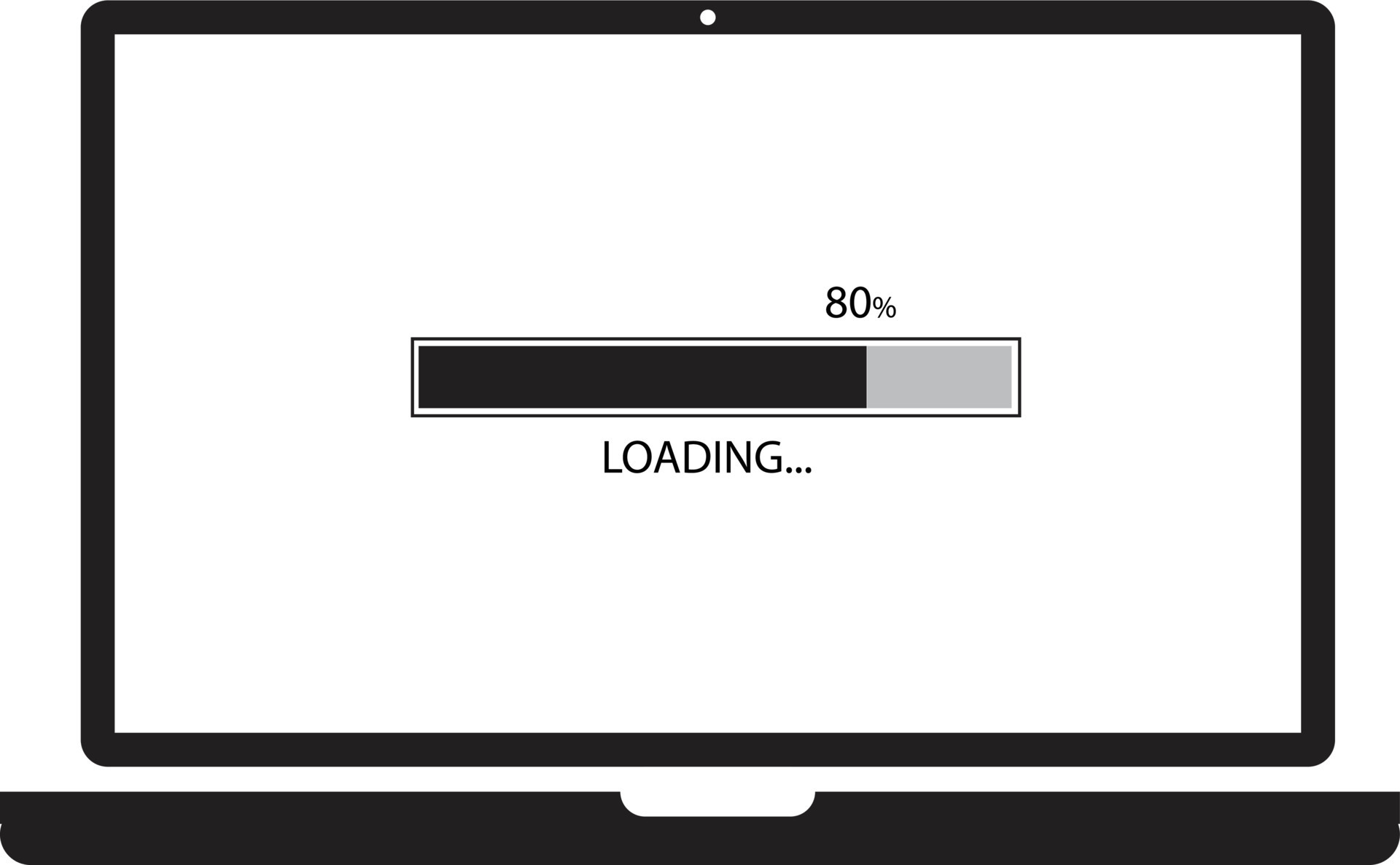 loading process in laptop screen on white background. update computer ...