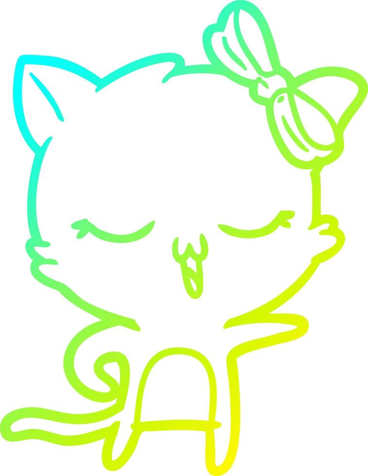 cold gradient line drawing cartoon cat with bow on head vector