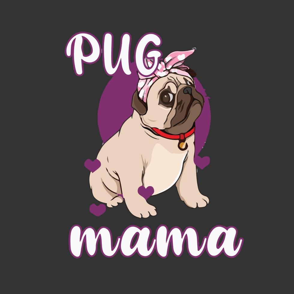 vector de perro y diseño de camiseta de perro pugs, ilustraciones de perros, camiseta divertida de perro pugs