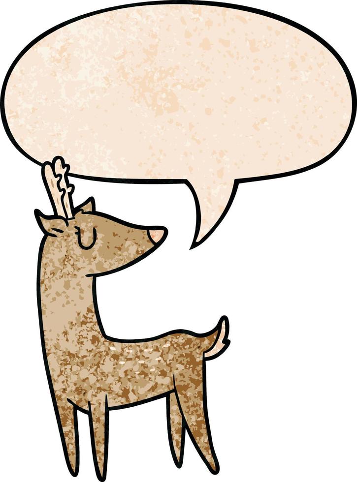 cartoon deer and speech bubble in retro texture style vector