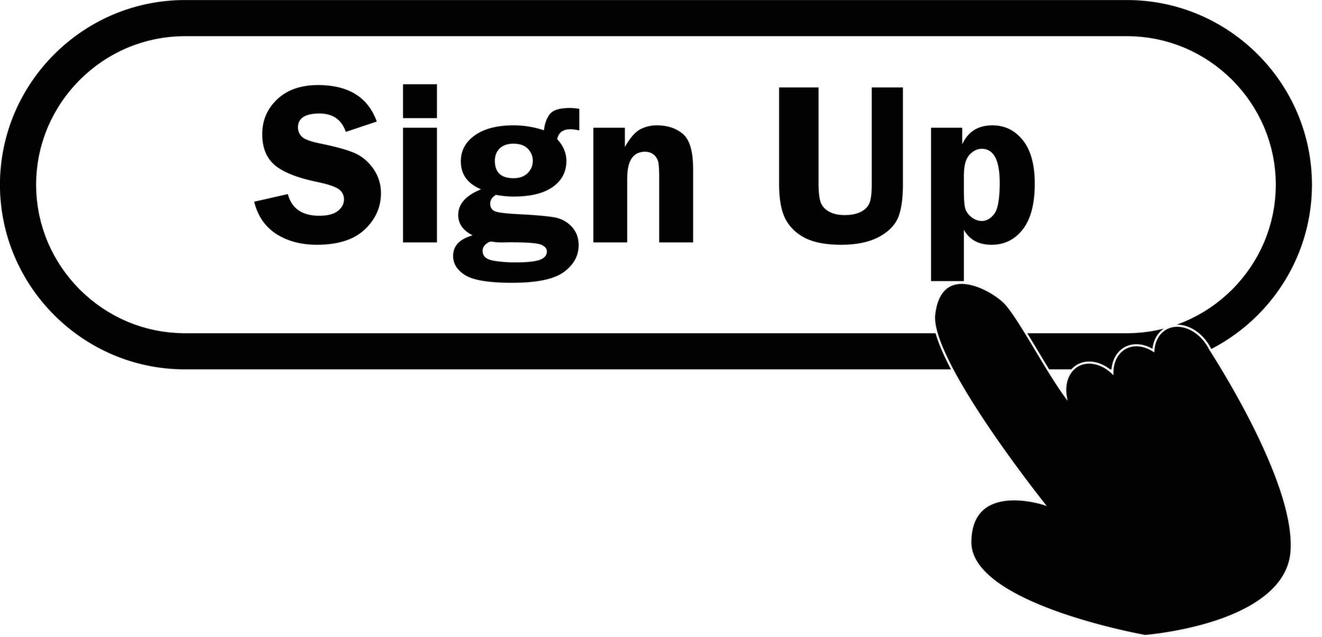 sign up icon on white background. finger presses on sign up button