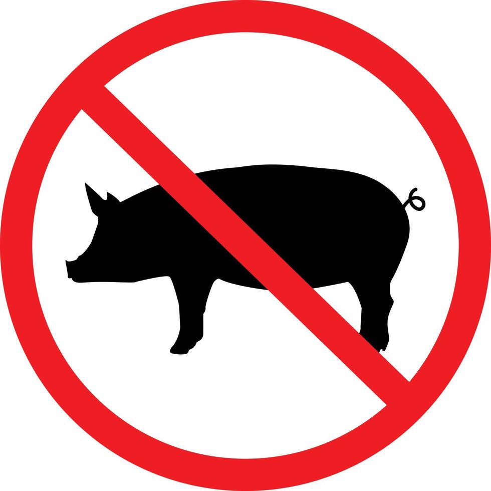 carne prohibida sobre fondo blanco. señal de cerdos prohibidos. sin logotipo de cerdo. símbolo prohibido de los cerdos. vector