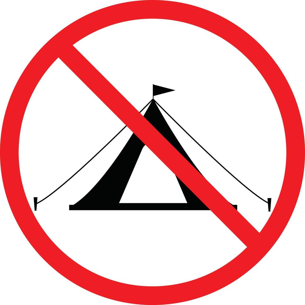 sin icono de camping sobre fondo blanco. no hay señal de campamento. símbolo de prohibición. no hay logo de carpa turística. vector