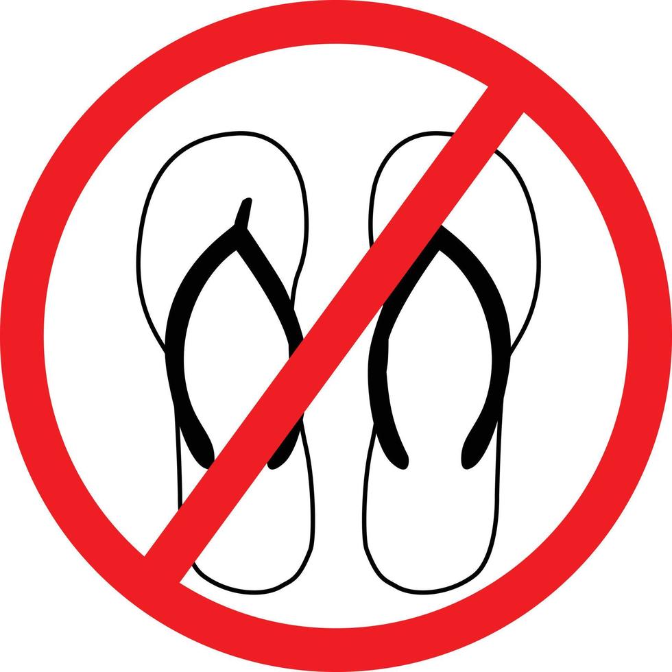 sin icono de sandalias sobre fondo blanco. sin símbolo de chanclas. señal de prohibición de zapatillas. estilo plano vector