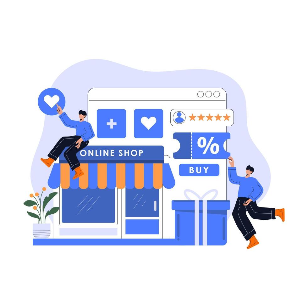 Online shopping concept, People buying products in the online store. Modern flat web page design template for website and mobile development. Vector illustration