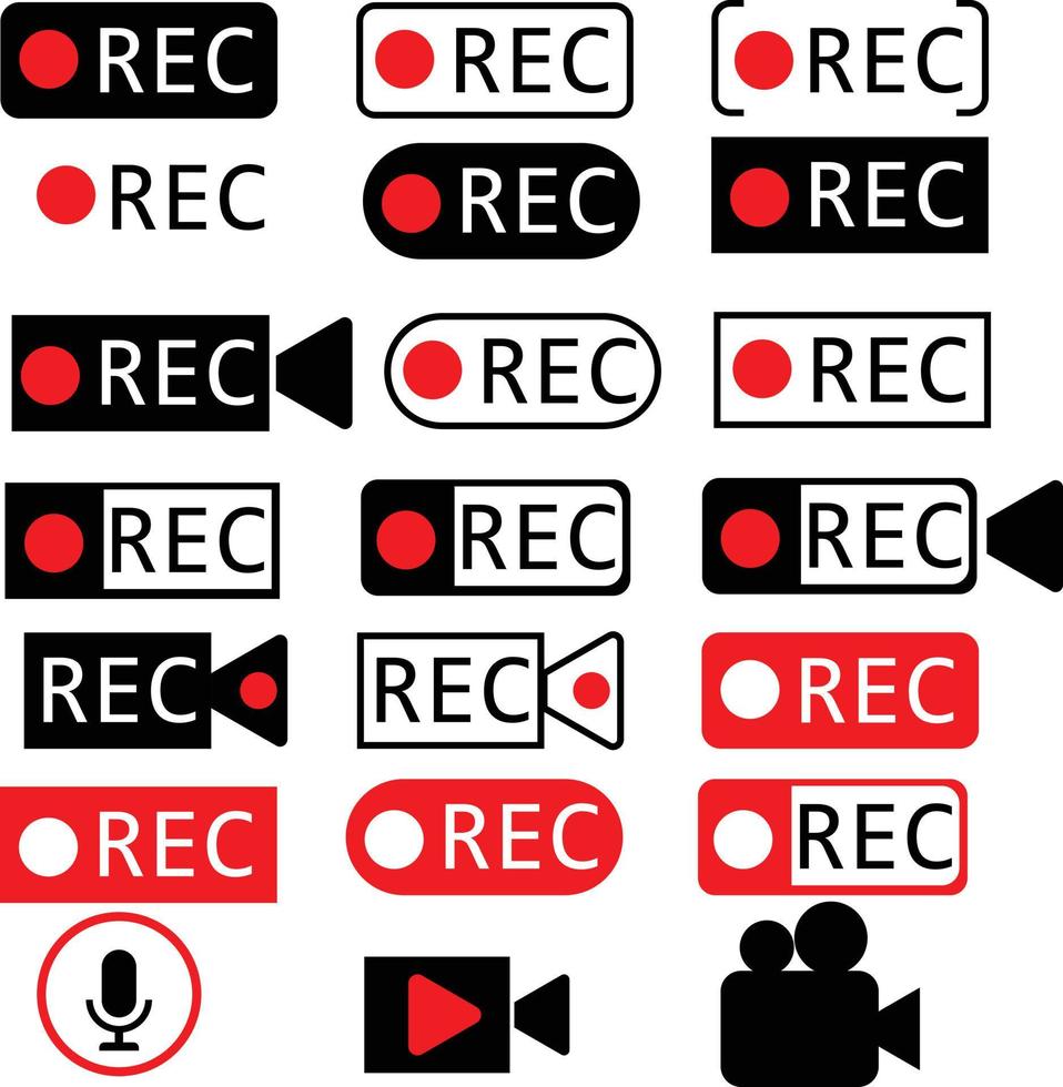 establezca la grabación roja sobre fondo blanco. símbolo de grabación. grabación de vídeo cantar. grabación de señal de audio. logotipo de transmisión en vivo. vector
