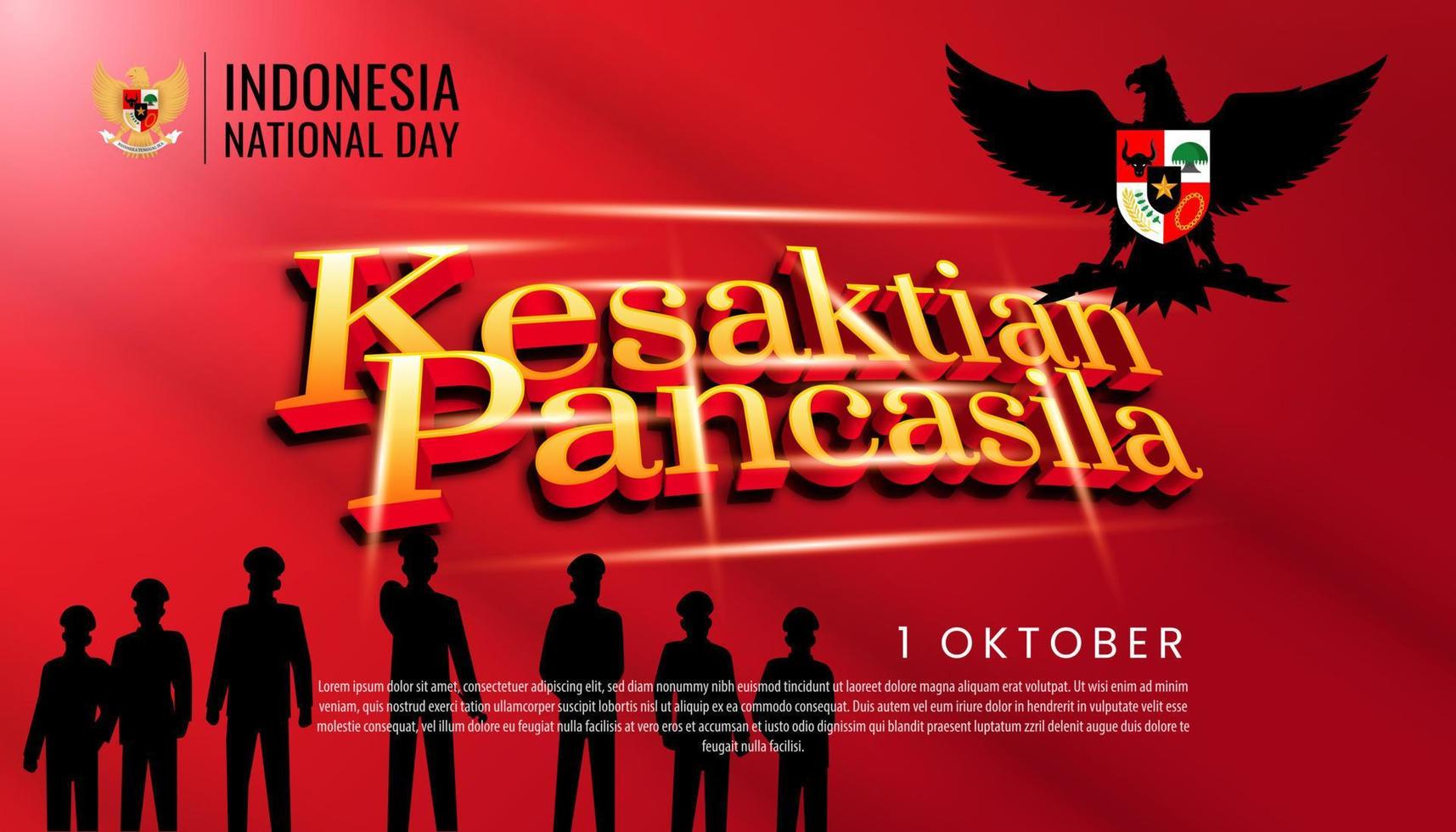 Indonesian National Day. October 01, Happy Pancasila Sanctity Day. Suitable for greeting cards, posters and banners vector