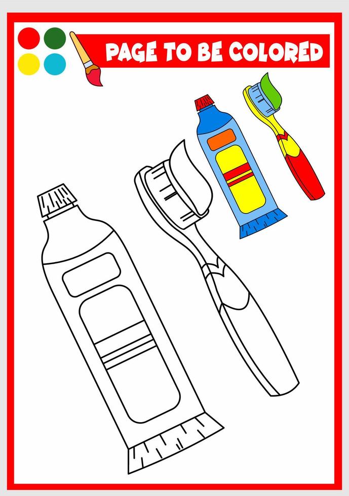 libro para colorear para niños. pasta de dientes y cepillo de dientes vector