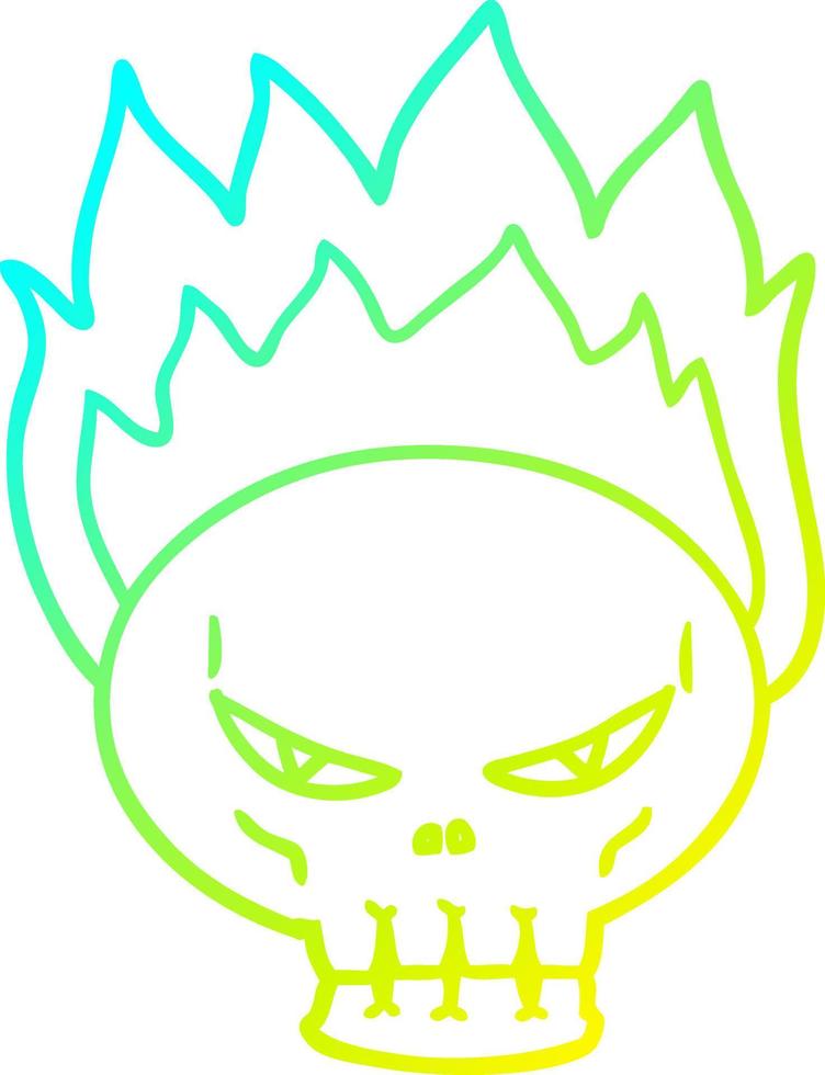 cold gradient line drawing cartoon flaming skull vector