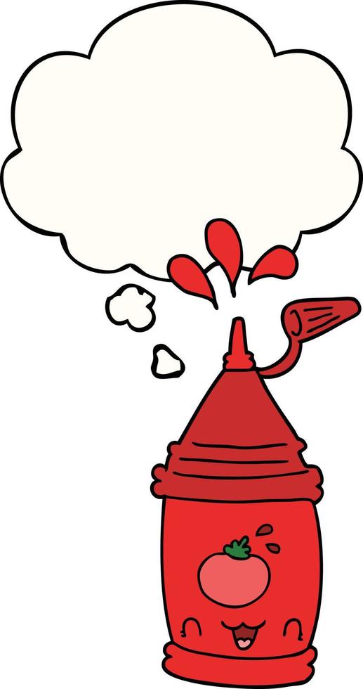 cartoon ketchup bottle and thought bubble vector