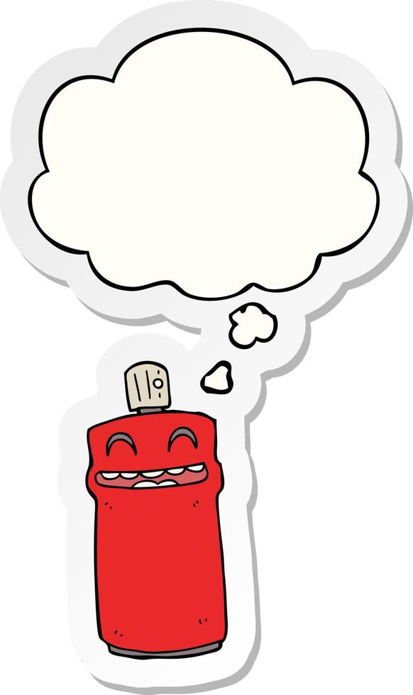 cartoon spray can and thought bubble as a printed sticker vector