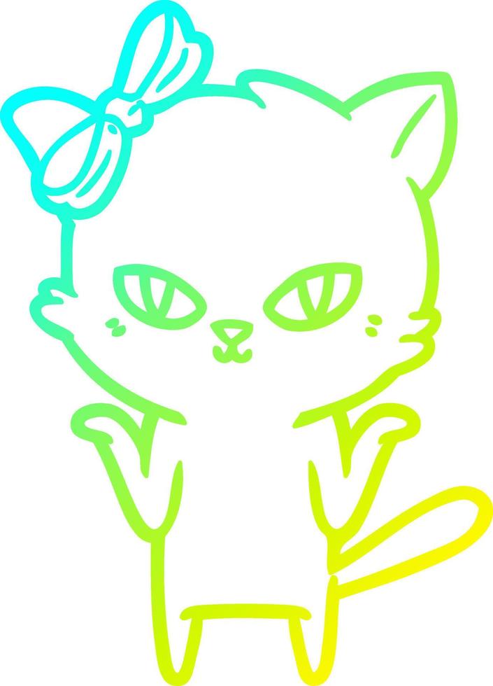 cold gradient line drawing cute cartoon cat vector