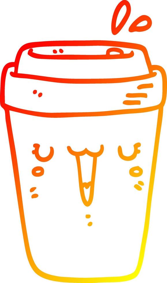 warm gradient line drawing cartoon coffee cup vector