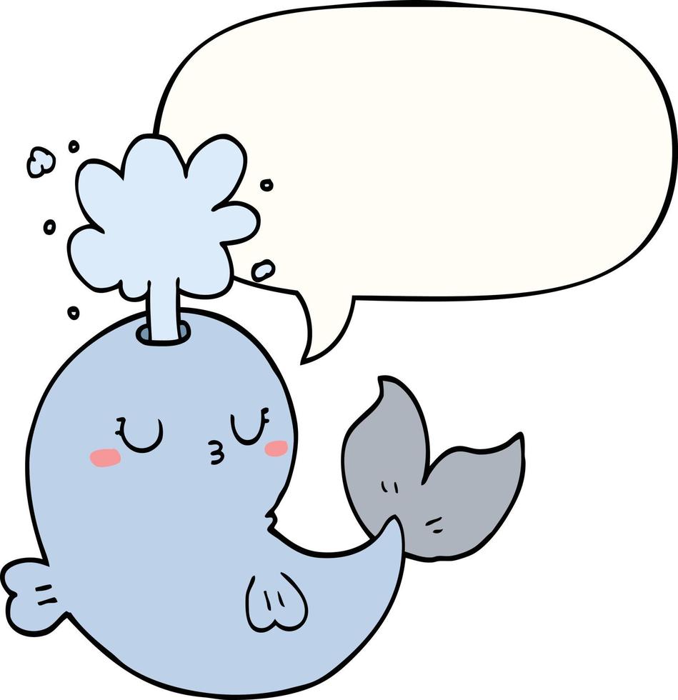 cartoon whale spouting water and speech bubble vector