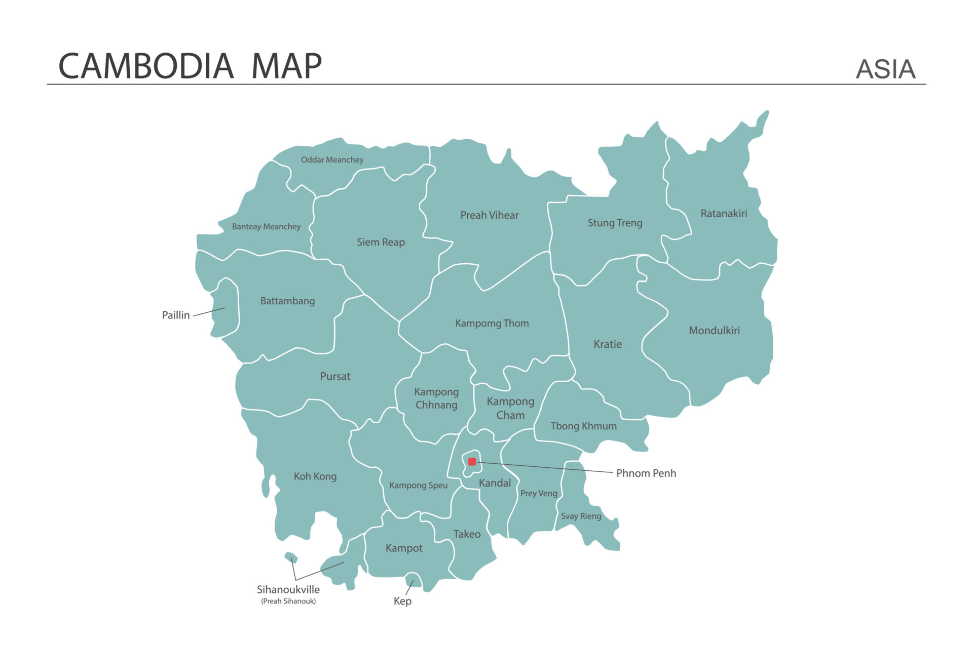 Cambodia Map Vector Illustration On White Background Map Have All Cambodia Map Illustration On White Background Map Have All Province And Mark The Capital City Of Cambodia Vector 