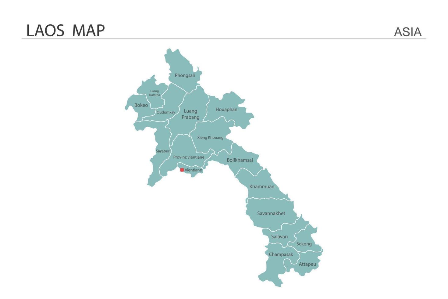Laos map vector illustration on white background. Map have all province and mark the capital city of Laos.