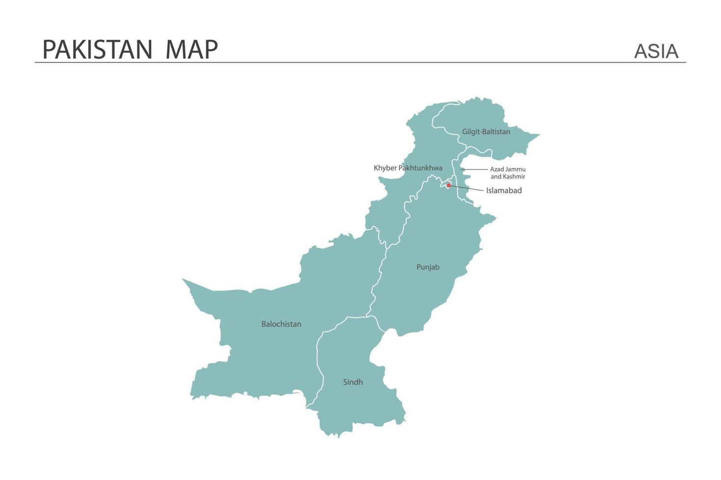 pakistán mapa ilustración vectorial sobre fondo blanco. el mapa tiene toda la provincia y marca la ciudad capital de pakistán. vector