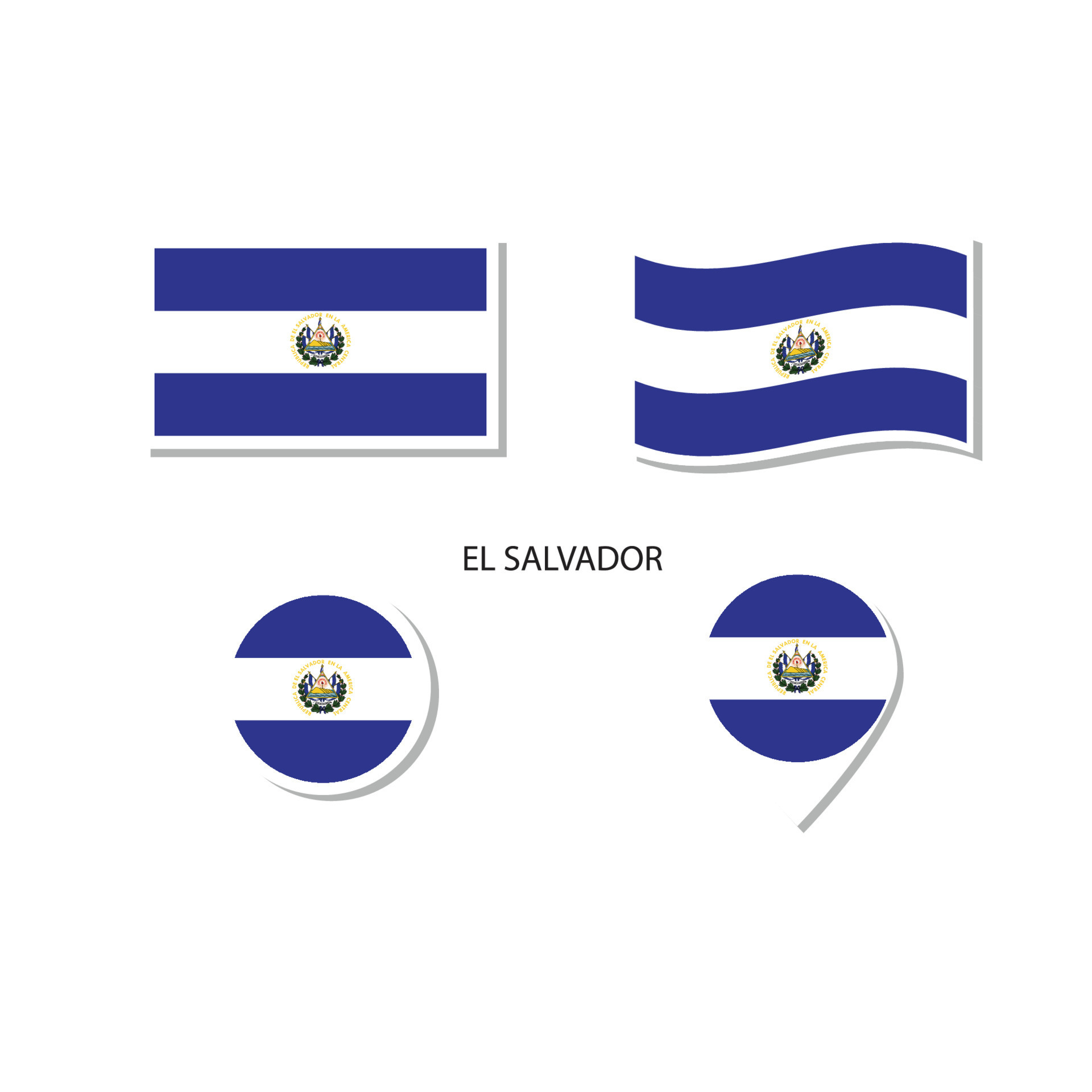El Salvador flag logo icon set, rectangle flat icons, circular shape