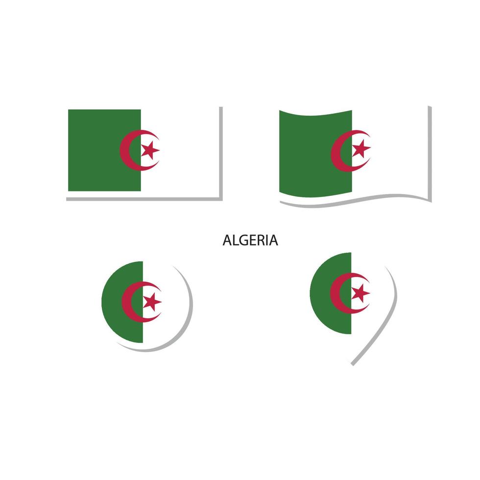 Algeria flag logo icon set, rectangle flat icons, circular shape, marker with flags. vector