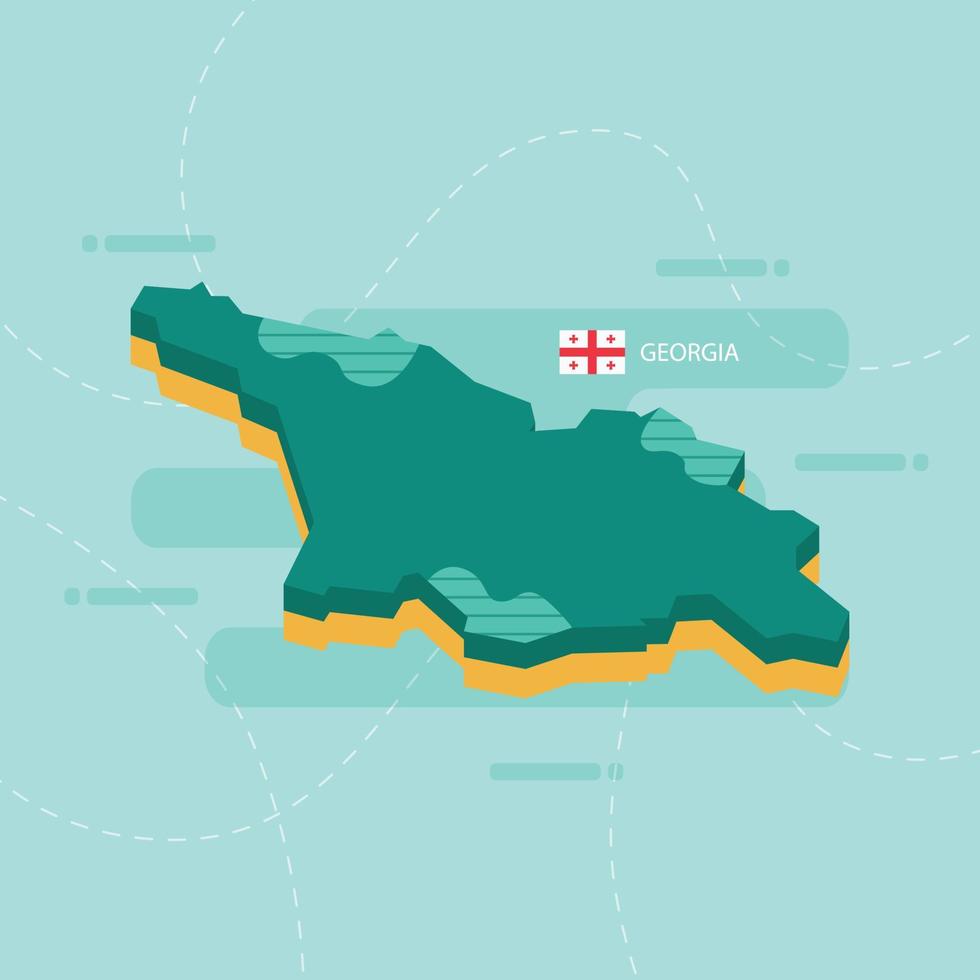 3d vector map of Georgia with name and flag of country on light green