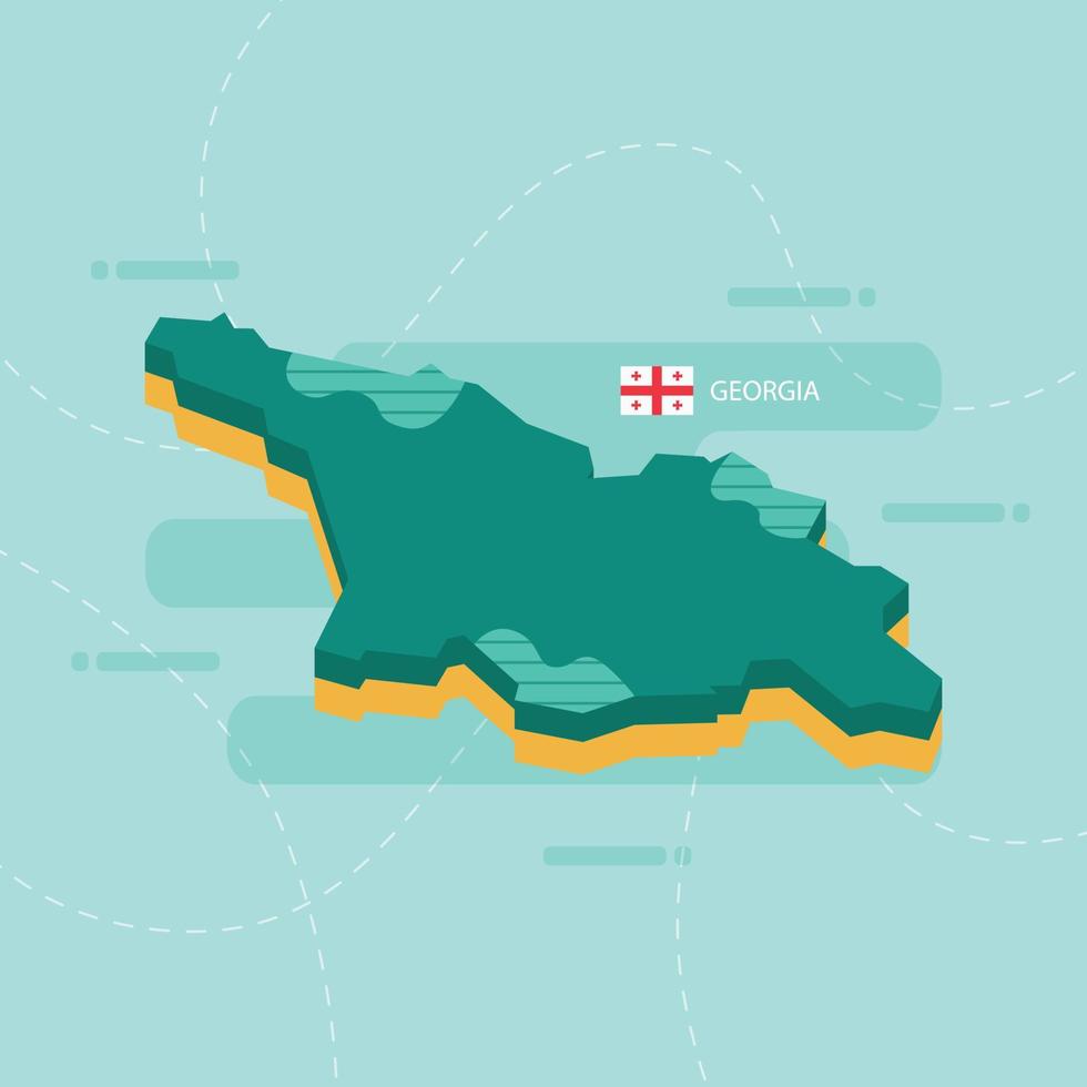 Mapa vectorial 3d de georgia con nombre y bandera del país sobre fondo verde claro y guion. vector