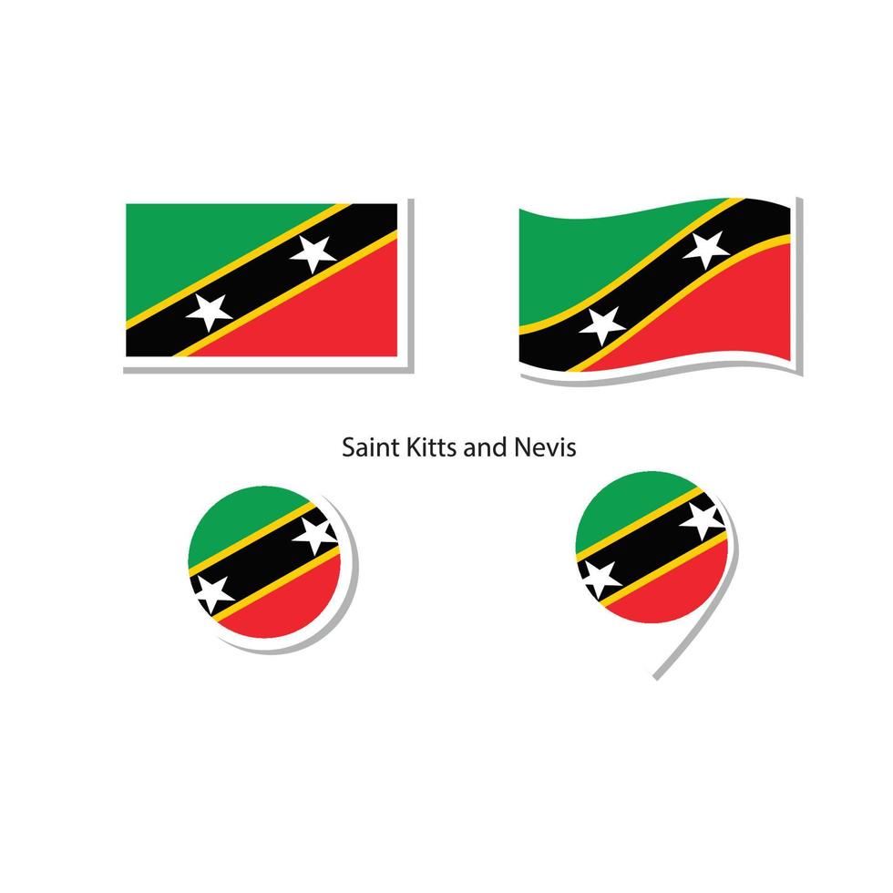 Saint Kitts and Nevis flag logo icon set, rectangle flat icons, circular shape, marker with flags. vector