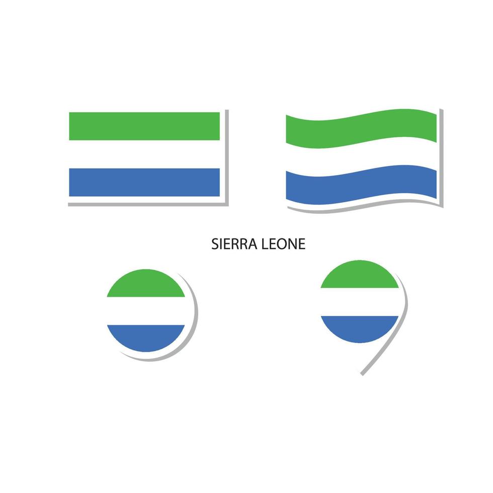 conjunto de iconos del logotipo de la bandera de sierra leona, iconos planos rectangulares, forma circular, marcador con banderas. vector