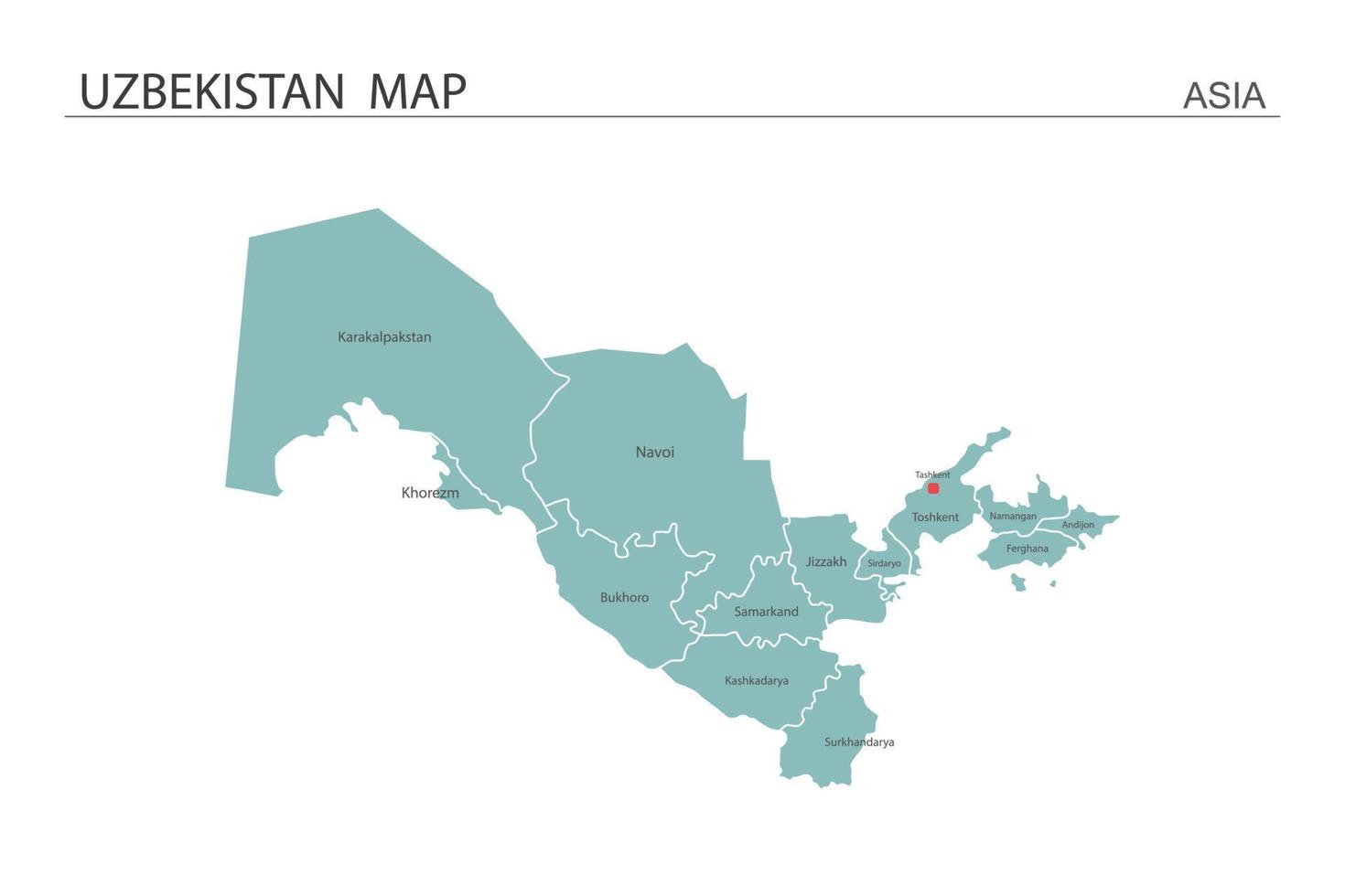 Uzbekistán mapa ilustración vectorial sobre fondo blanco. el mapa tiene toda la provincia y marca la ciudad capital de uzbekistán. vector