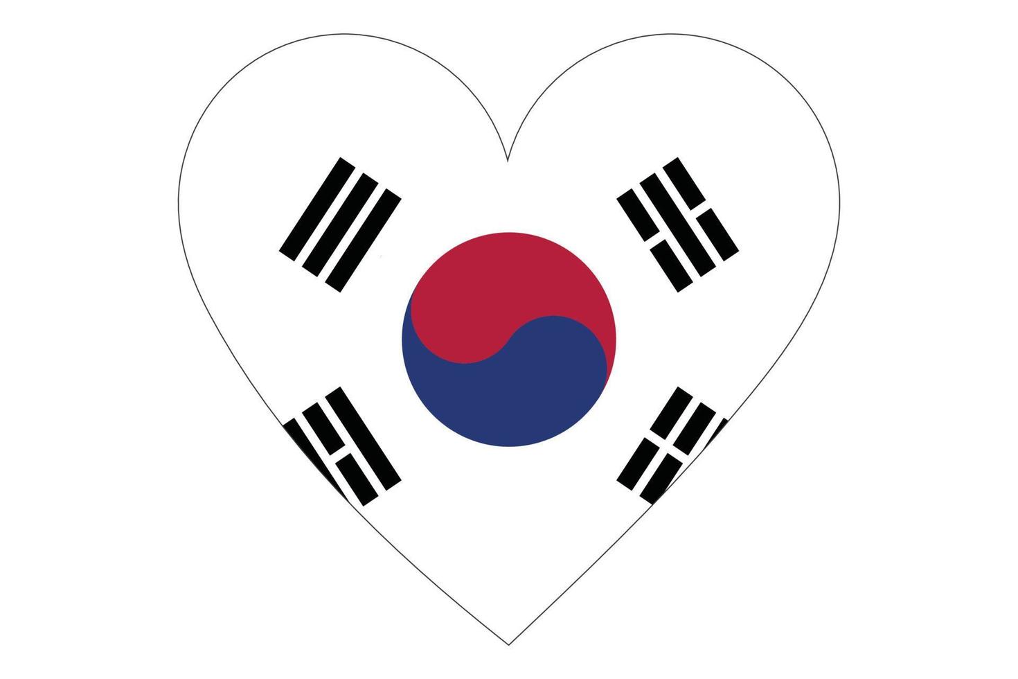 vector de la bandera del corazón de corea del sur sobre fondo blanco.