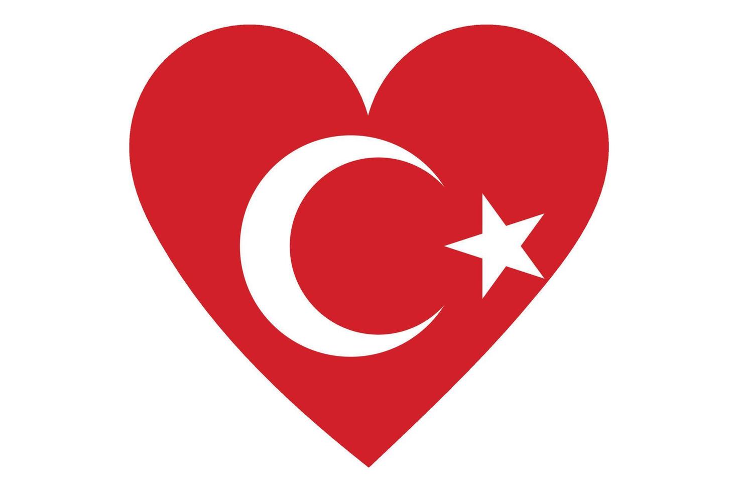 Vector de la bandera del corazón de Turquía sobre fondo blanco.