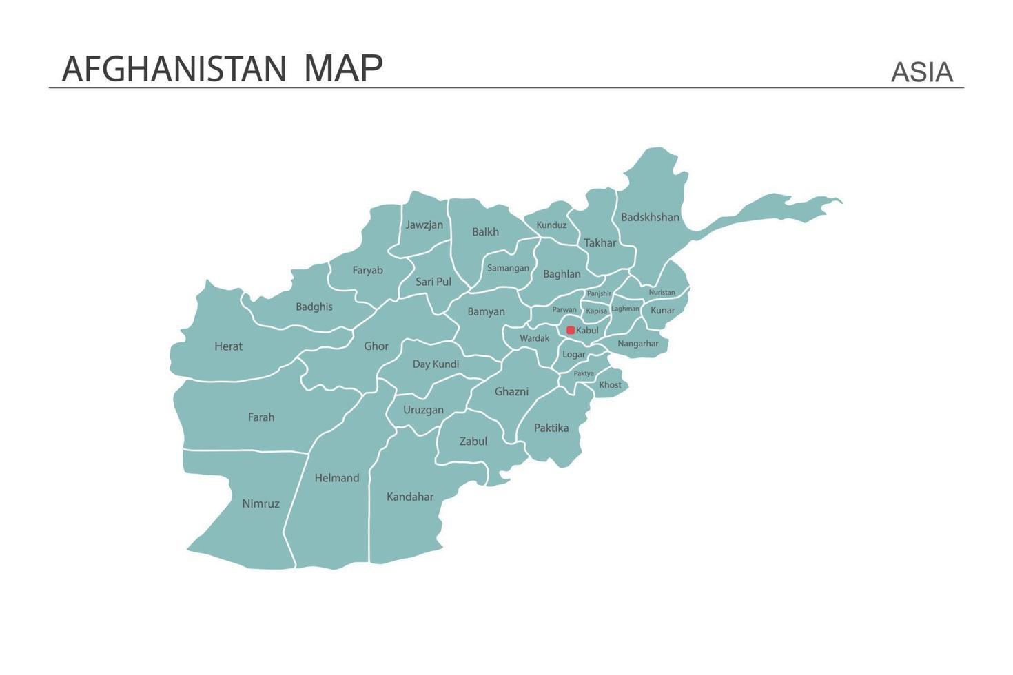 Afghanistan map vector illustration on white background. Map have all province and mark the capital city of Afghanistan.